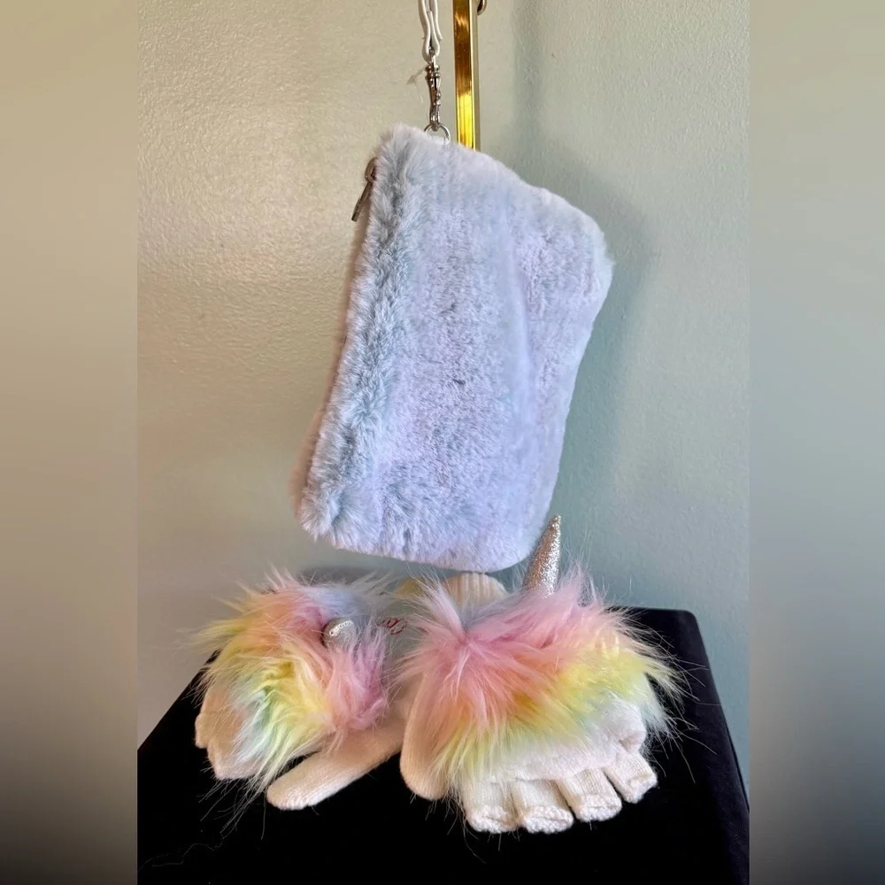 Cat & Jack Kids' Unicorn Gloves and Furry Bag Set - Multicolor